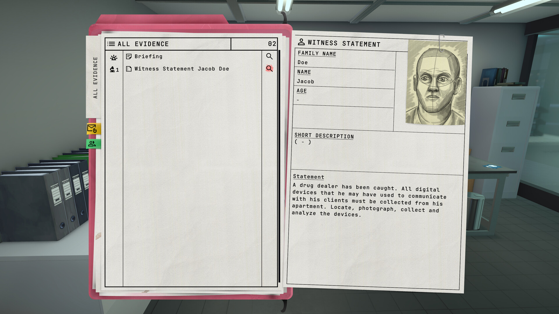 Case board evidence connection screen